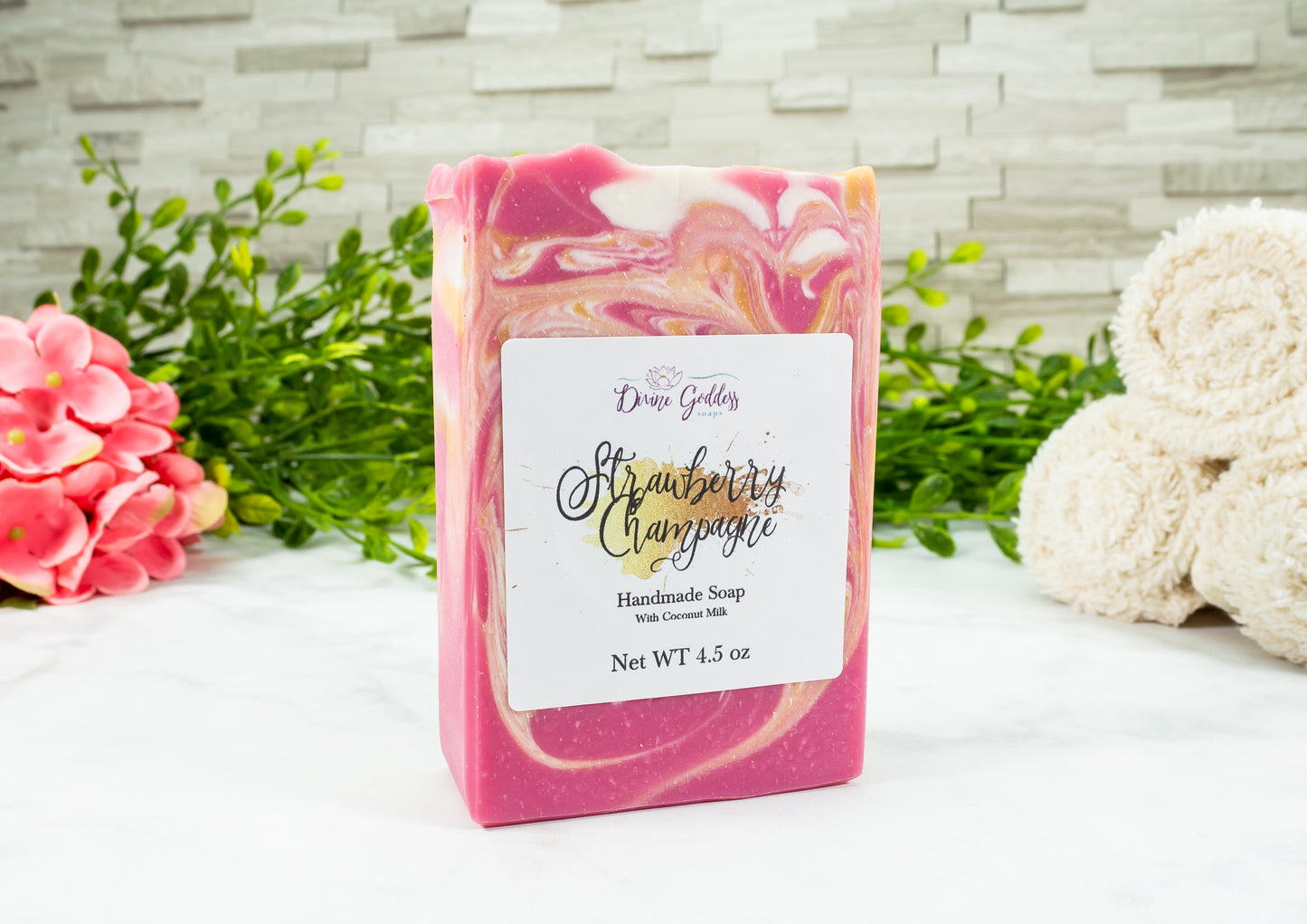 Strawberry Champagne Coconut Milk Bar Soap - Divine Goddess Soaps