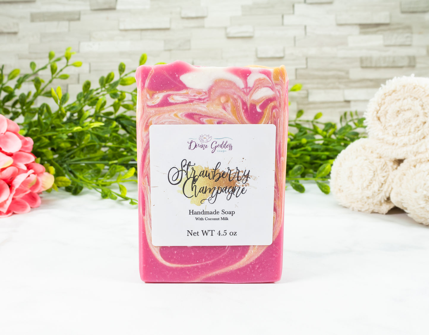 Strawberry Champagne Coconut Milk Bar Soap - Divine Goddess Soaps